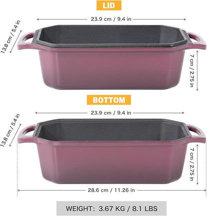 Flavehc Bread Pan Cast Iron Loaf Pan with Lid Bread Loaf Pan 8.5x4.5 Inch Loaf Pan Enameled Cast Iron Sourdough Loaf Pan, Magenta