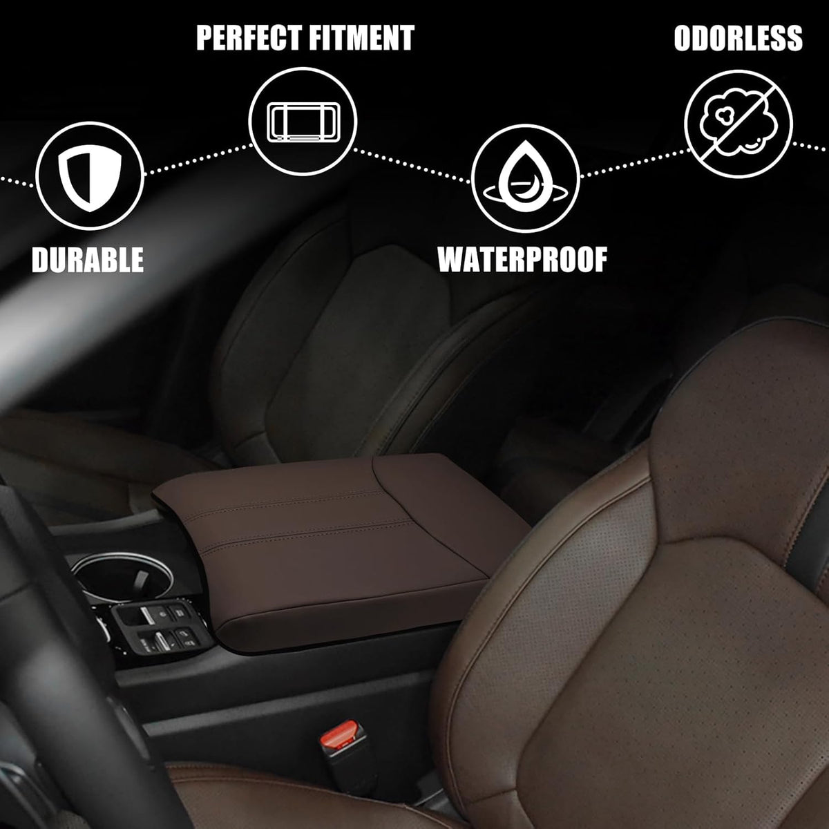 Muslogy Center Console Cover Compatible with Honda Pilot 2023 2024 2025, 2024-2026 Ridgeline/Passport Accessories Armrest Cover Pad Lid Cushion Middle Console Protector Leather Extra Soft(Dark Brown)