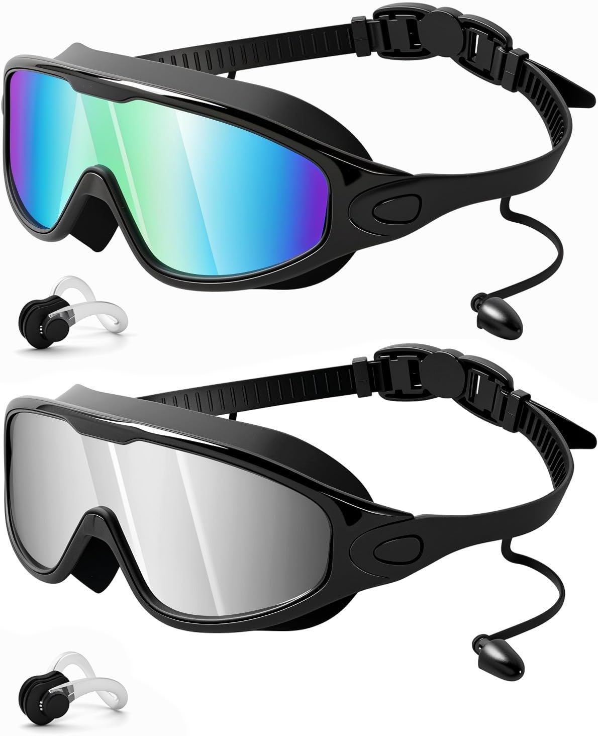 Rantizon Swim Goggles 2 Pack, Wide View Anti Fog&UV Swimming Goggles for Audlt, No Leaking Swim Glasses for Men Women Kids