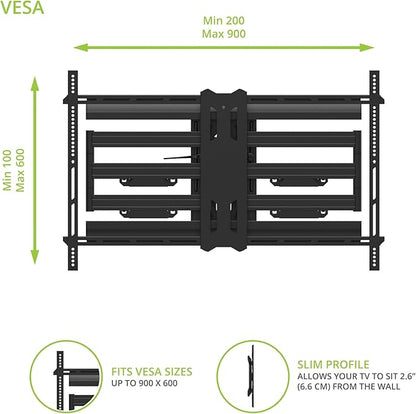Kanto PMX800 Pro Series Full Motion Articulating TV Wall Mount for 55" - 120" TVs | Adjustable Horizontal Offset | Integrated Cable Management | Toolless Tilt | Extra Large Screen Support