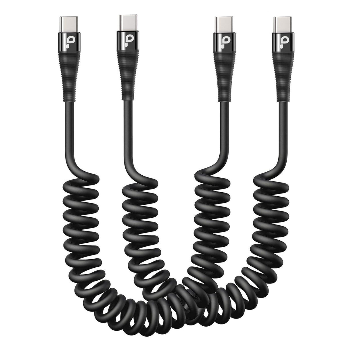 Coiled USB C to C Cable for Car 5FT, USB Type C Charger Cable 100W Short USBC Fast Charging Cable for iPhone 16/15/Pro/Plus/Pro Max/Samsung Galaxy S23, Compatible All Type C Devices-Black 2Pack