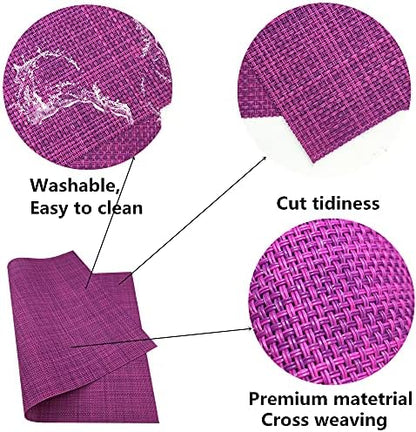 WAZAIGUR Placemats Crisscross Woven Vinyl Place Mats Set of 6 Purple