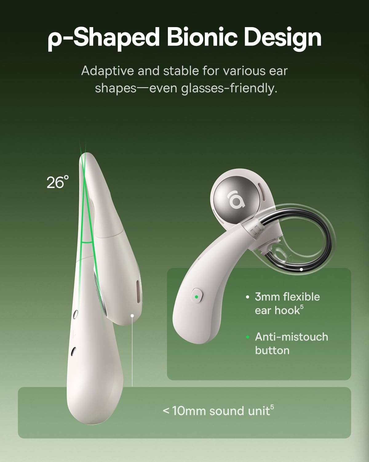 Baseus Eli Sport 2 Open-Ear Headphones Wireless Earbuds,Secure Earhook Sport Design,Ultra-Comfort,4-Mic Clear Calls, IP57 Waterproof,45H Play, Bluetooth 6.0 Earhook Fit Running Workout Gym -Green