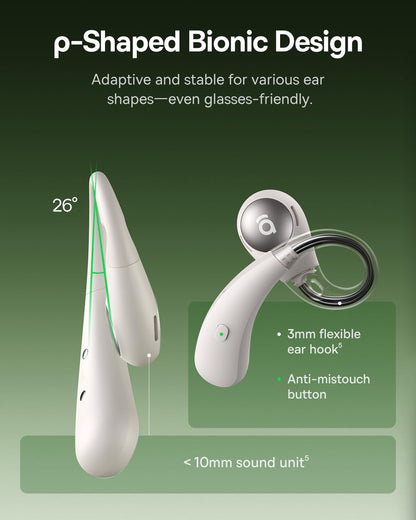 Baseus Eli Sport 2 Open-Ear Headphones Wireless Earbuds,Secure Earhook Sport Design,Ultra-Comfort,4-Mic Clear Calls, IP57 Waterproof,45H Play, Bluetooth 6.0 Earhook Fit Running Workout Gym -Green
