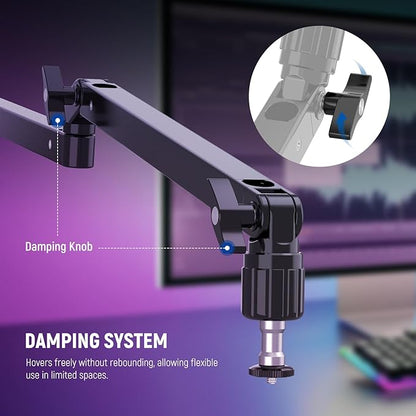 NEEWER Low Profile Mic Arm Desk Stand Mount with Damping, 360° Swivel Articulating Boom Arms with Heighten Pole & Cable Management Channels for Microphone Podcast Gaming Streaming Zoom Calls, MST002