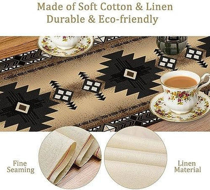 Aztec Southwest Table Runner,Ethnic Style Design Geometric Table Runners Table Setting Decor for Garden Farmhouse Wedding Party Holiday Dinner Home 13x36 Inch