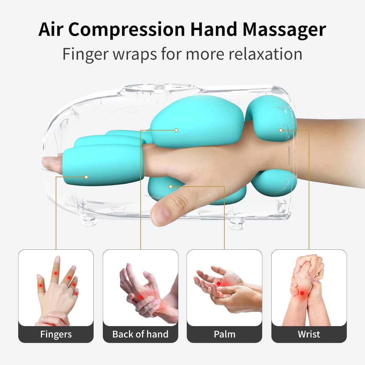 FIT KING Hand Massager, Finger Wrapped Design for More Relaxation, Large Space for Both Men and Women, Ideal Gift (Blue)