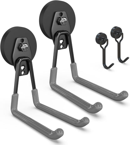 3-H Heavy Duty Magnet Garage Hooks 2 Pack, Extra Large Strong Magnetic Hooks for Hanging Cordless Power Drill, Utility Magnetic Tool Holder for Metal Cabinet, Steel Pegboard, Toolbox, Garage(Grey)