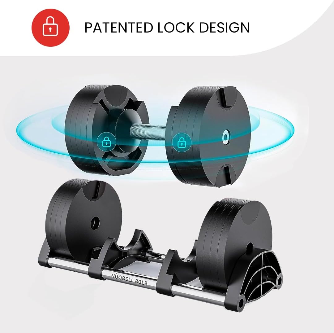 NUOBELL Adjustable Dumbbells 5-80 lbs: Replace 16 Sets, Ideal for Home Gym Weight Bench & Press