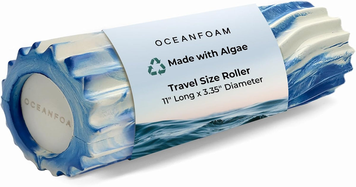Oceanfoam Ripple Travel Foam Roller (11" x 3.35") Firm Mini Foam Roller for Physical Therapy, Deep Tissue Massage, Back Pain - High Density, Ergonomic Wave Textured - Yoga, Exercise (Royal Marbled)