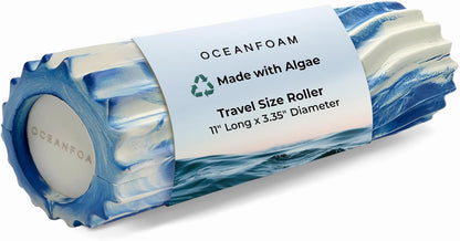Oceanfoam Ripple Travel Foam Roller (11" x 3.35") Firm Mini Foam Roller for Physical Therapy, Deep Tissue Massage, Back Pain - High Density, Ergonomic Wave Textured - Yoga, Exercise (Royal Marbled)