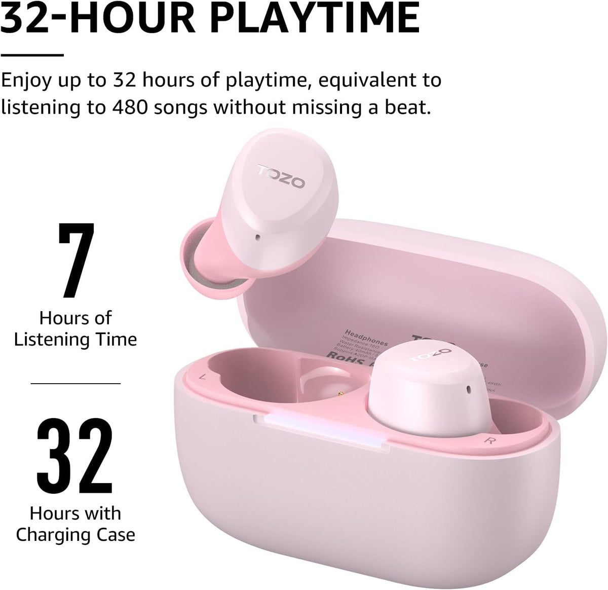 TOZO A1 Wireless Earbuds Bluetooth 5.3 Light Weight in Ear IPX5 Waterproof Headphones 2 Mic for AI Calls, Immersive Premium Sound Bass Headset with Charging Case, 32 Presets EQ Customization via App