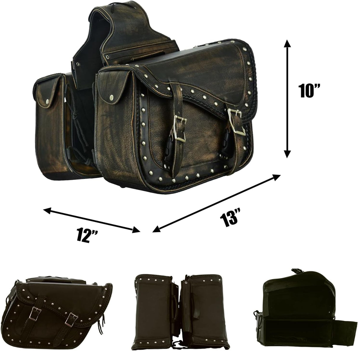 GARGOYLE BELLS Genuine Leather Motorcycle Saddle Bags Motorcycle Luggage Bag For Softails Sportsters Dyna ect
