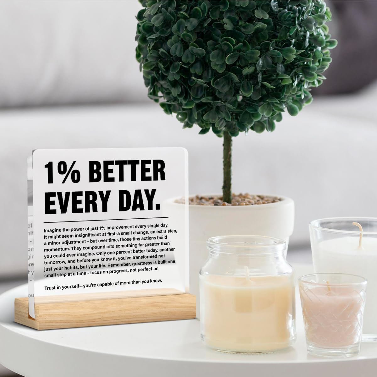 Inspirational Home Office Decor 1% Better Every Day Acrylic Plaque Sign for Office Gym Classroom, Growth Mindset Self Improvement Gifts for Coworker Employee Friend