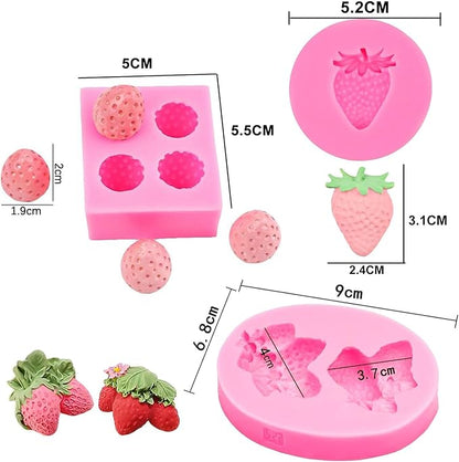 7 Pack Strawberry Baking Mold 3D Strawberry Embed Silicone Fruit Shape Pastry Mold Silicone Handmade Candy Bow Molds for Chocolate Fondant Ice Cream Cupcake Cake Decor - QS7