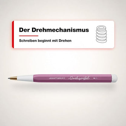 LEUCHTTURM1917 372213 Twist Pen No. 1, Brass, Aluminum, Blue Ink Ballpoint Pen, Design Award-Winning, Dusty Rose