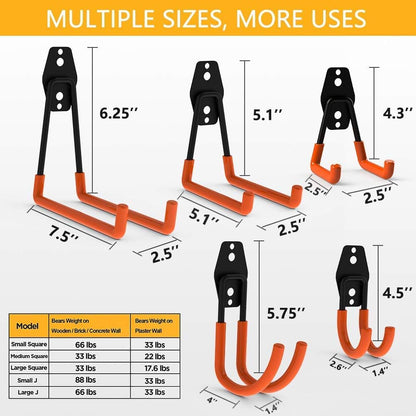 Intpro 12pack Steel Garage Storage Utility Double Hooks Organizer Heavy Duty Wall Mount Tool Holder for Organizing Power Tools Ladders Bulk Items
