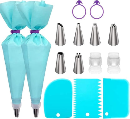 Piping Bags and Tips Set, Cake Decorating Kit Supplies, Frosting Piping Kit for Baking with Pastry Bags and Tips, Standard Converters, Silicone Rings, Reusable Piping Bags for Cookie Icing, Cupcake