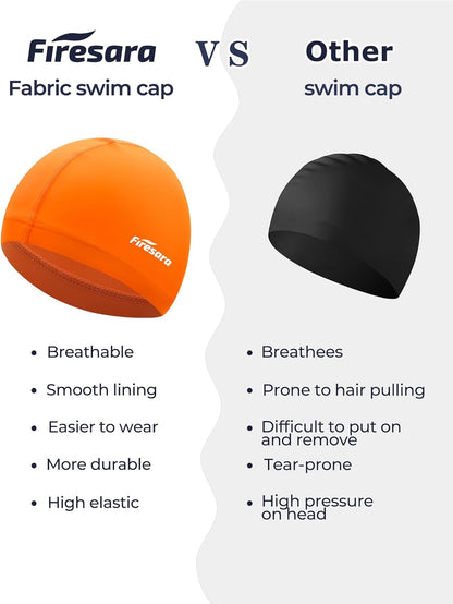 Firesara Fabric Swim Cap, High Elasticity Swimming Cap Keeps Hair Clean Breathable Fit Both Long Hair Short Hair, Swim Caps Woman Girls Men Kids One Size Hat