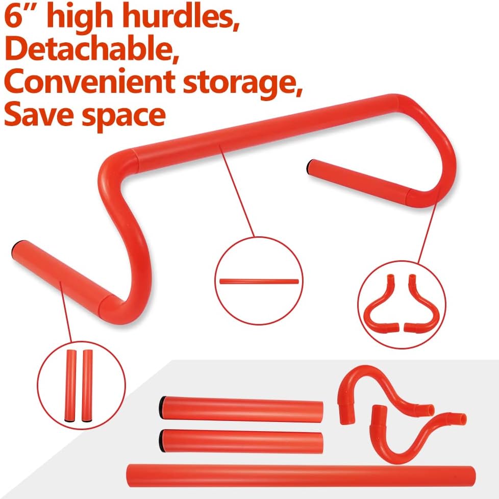 Speed & Agility Ladder Training Equipment Set, Includes 12 Rung 20ft Agility Ladder, 4 Agility Hurdles,12 Disc Cones, 1 Resistance Parachute for Training Football Soccer Basketball Athletes