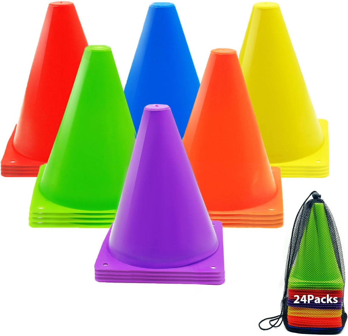 12/24/48Pcs Soccer Cones,7" or 9" Soccer Cones for Training, Multicolor Cones Sports Soccer Training Cones, Field Cones for Skating Basketball Football Drills Practice