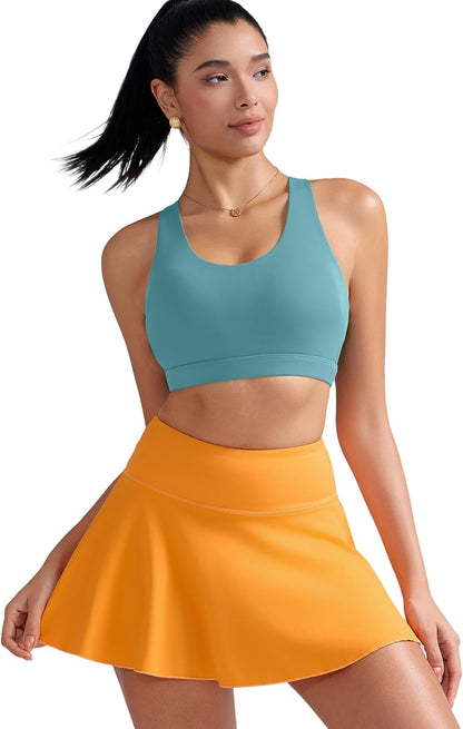 RUNNING GIRL Sports Bra for Women, Criss-Cross Back Padded Strappy Sports Bras Medium Support Yoga Bra with Removable Cups