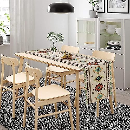 Aztec Southwest Table Runner,Ethnic Style Design Geometric Table Runners Table Setting Decor for Garden Farmhouse Wedding Party Holiday Dinner Home 13x120 Inch