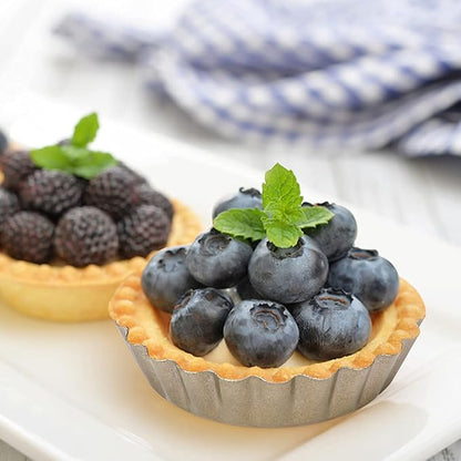 12 pcs Egg Tart Molds, 3" Mini Tart Pans Removable Bottom,Cupcake Cake Muffin Mold Tin Pan Baking, Mini Non-Stick Pan Reusable Quiche Bakeware Carbon Steel for Pies Cheese Desserts, Gold