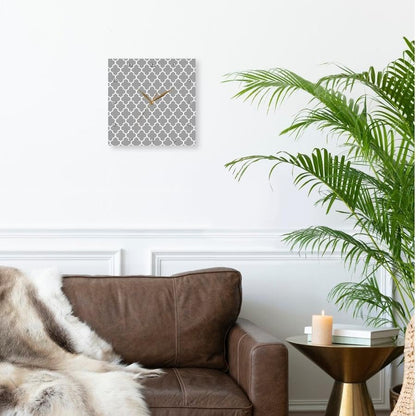 3D Rose DPP_120259_1 3dRose Dark Gray Quatrefoil Pattern - Grey Moroccan Tiles - Modern Stylish Geometric Clover Lattice - Wall Clock, 10 by 10"