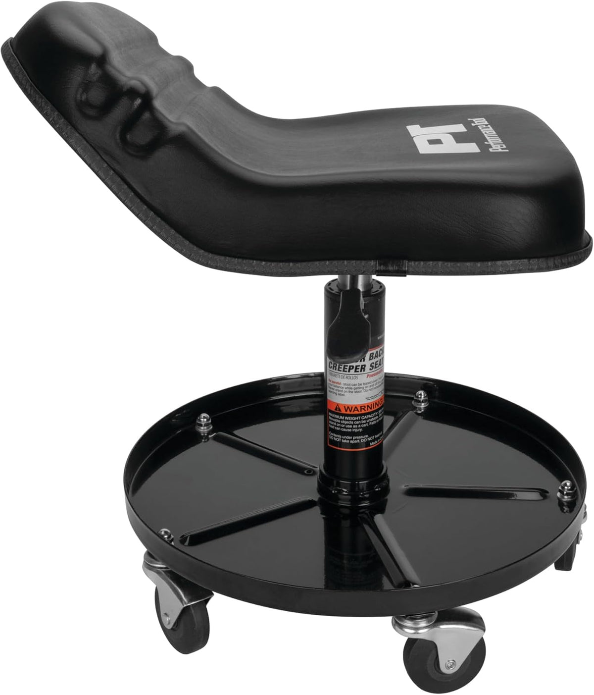 Performance Tool W85020 Tractor Creeper Rolling Work Seat with Storage Tray for Mechanic Garages and Workshops, Black, 24-inch Height