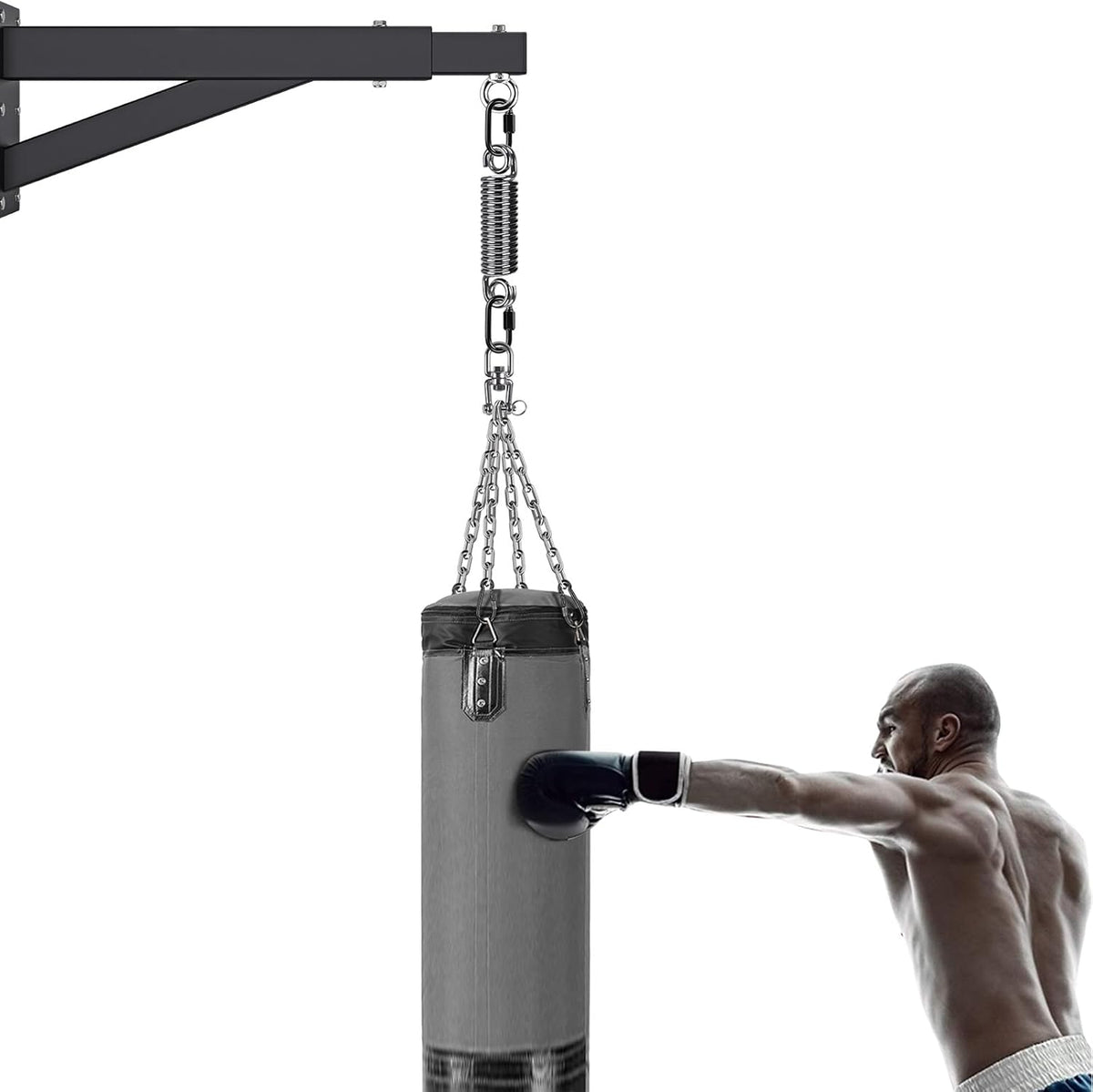 SELEWARE Heavy Bag Spring, Punching Bag Hanging Kit with Swivel & 2 Carabiners, 360 Rotational Hanging Accessory for Boxing Bag
