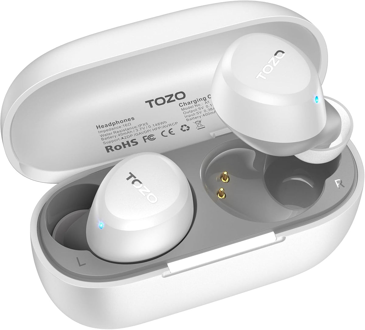 TOZO A1 Wireless Earbuds Bluetooth 5.3 Light Weight in Ear IPX5 Waterproof Headphones 2 Mic for AI Calls, Immersive Premium Sound Bass Headset with Charging Case, 32 Presets EQ Customization via App