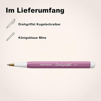 LEUCHTTURM1917 372213 Twist Pen No. 1, Brass, Aluminum, Blue Ink Ballpoint Pen, Design Award-Winning, Dusty Rose