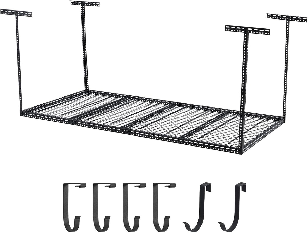 4x8 FT Overhead Garage Storage Rack, Steel Ceiling Storage Rack for Garage, Height Adjustable 22''-40", Heavy Duty 330 lbs Weight Capacity Storage Organizer System, for Basement Warehouse