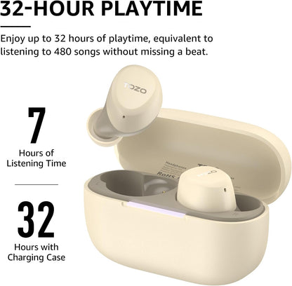 TOZO A1 Wireless Earbuds Bluetooth 5.3 Light Weight in Ear IPX5 Waterproof Headphones 2 Mic for AI Calls, Immersive Premium Sound Bass Headset with Charging Case, 32 Presets EQ Customization via App