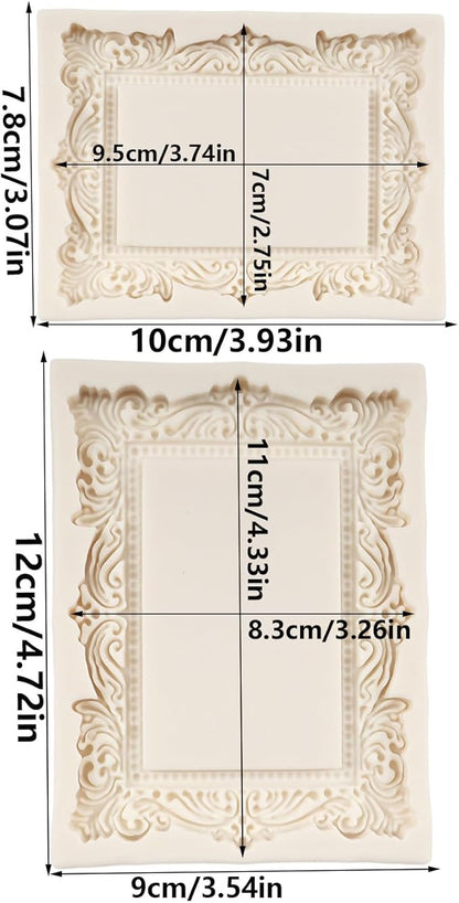 Baroque Photo Frame Fondant Molds Picture Frames Silicone Mold Vintage Mirror Frame Molds for Cake Decoration Cupcake Topper Chocolate Candy Polymer Clay Gum Paste Set of 2
