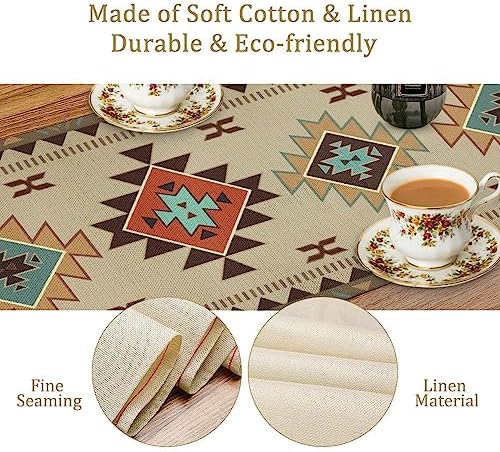 Aztec Southwest Table Runner,Ethnic Geometric Table Runners Dresser Scarves Table Setting Decor for Garden Farmhouse Wedding Party Holiday Dinner Home 13x120 Inch