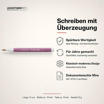 LEUCHTTURM1917 372213 Twist Pen No. 1, Brass, Aluminum, Blue Ink Ballpoint Pen, Design Award-Winning, Dusty Rose
