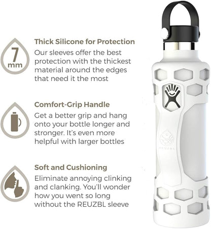 REUZBL Silicone Boot Sleeve Protector with Handle – Compatible with Hydro Flask 40oz, 32oz, 24oz, 21oz – Protective Bottle Bumper for Stainless Steel Water Bottles