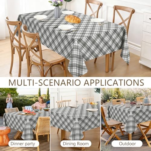 DWCN Checkered Tablecloth, 60 x 102 Inch, Rectangular, Grey and White