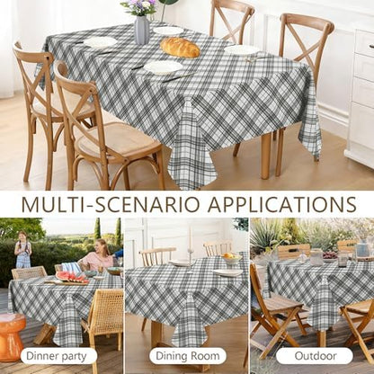 DWCN Checkered Tablecloth, 60 x 102 Inch, Rectangular, Grey and White