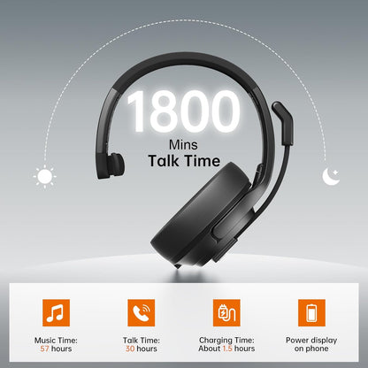 EKSA [Upgrated Trucker Bluetooth Headset with ENC Microphone, 99ft Wireless Range & 30H Talk Time, with Replaceable Ear Pad, Environmental Noise Cancelling Headphones All-Day Comfort for Drivers