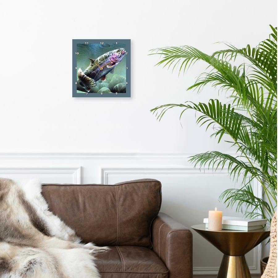 3dRose Wall Clock Silent - 13 inch - Rainbow Trout - Fishing