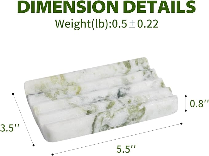 Marble Soap Dish, Large Stone Bar Soap Holder Shower, Green Bathroom Soaps Saver, Easy Cleaning Natural Stone Sponge Holder for Kitchen Sink, Executive Jewelry Ring Tray