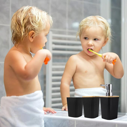 Black Bathroom Accessories Set, 9PCS Bathroom Accessory Set with Trash Can,Tray,Soap Dispenser,Toothbrush Holder,Toothbrush Cup,Soap Dish,Toilet Brush and Q-tip Holders for Housewarming