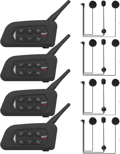 MIMIRACLE V4 Plus Motorcycle Helmet Bluetooth Intercom Headset, Up to 4 Riders 1500M IP65 Waterproof Motorbike Communication System for Skiing/ATV/Off Road -4 Pack