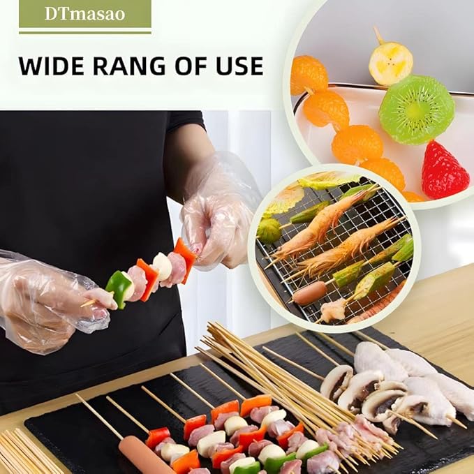 100PCS 10 inch Bamboo Skewers for wooden sticks， BBQ，Appetiser，Fruit，Cocktail，Kabob，Chocolate Fountain，Grilling，Kitchen，crafting and Party. Φ=4mm, More Size Choices 6"/8"/10"/12"/36"
