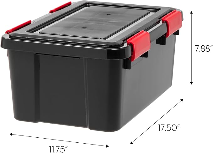 IRIS USA WeatherPro 19 Qt Storage Bins with Lids, 6 Pack, BPA-Free Plastic Gasket Box with Tight Latch and Seal, Stackable Nestable Tote Tub - Black/Red