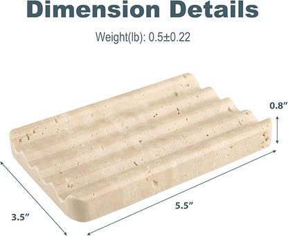 Marble Soap Dish, Beige Travertine Bar Soap Holder Shower, Brown Large Bathroom Soaps Saver, Easy Cleaning Natural Stone Sponge Holder for Kitchen Sink, Executive Jewelry Ring Tray