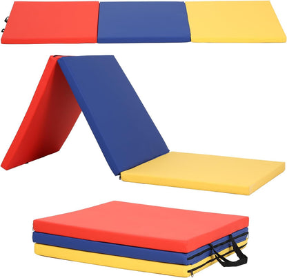Gymnastics Tumbling Mats Portable Gymnastics Mat Foldable Tumbling Mat 2'x6'/4'x8' PU Leather Exercise Mat Yoga Mat with Carrying Handles for home Workout outdoor Yoga Gymnastics
